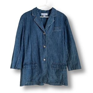 Vintage Denim Chambray Chore Coat Style Button Up 100% Cotton - Large